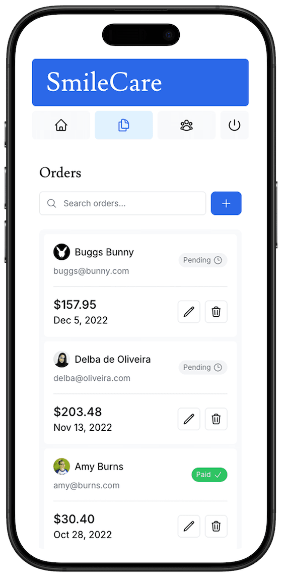 Screenshots of the dashboard project showing mobile version